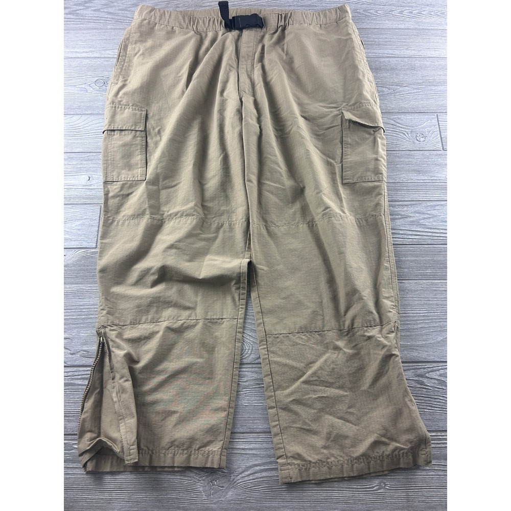 Duluth Trading Co Mens 2XL Ripstop Cargo Pants Khaki Belted Side Zip Utility